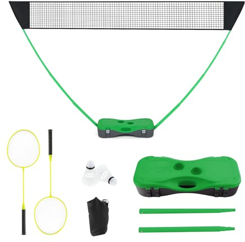 SPOTRAVEL Portable Badminton Net Set, Folding Badminton Net | with Freestanding Base, 2 Badminton Rackets, 2 Shuttlecocks, for Indoor Outdoor Games