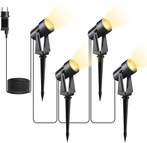 Svater Foco LED de jardín para exteriores, resistente al agua IP65, 3000 K, blanco cálido, 27 V, iluminación de jardín, juego de 4 unidades de 600 lm COB, estaca, luces de jardín con electricidad para