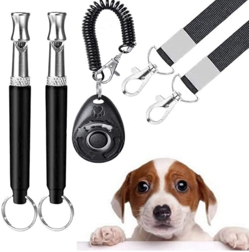 AEUXZA 2 Piezas Silbato para Perros con Clicker Set para Entrenamiento de Llamada Alta Frecuencia Silencioso Ultrasonidos para Perros con Cordón Herramientas de Adiestramiento para Mascotas