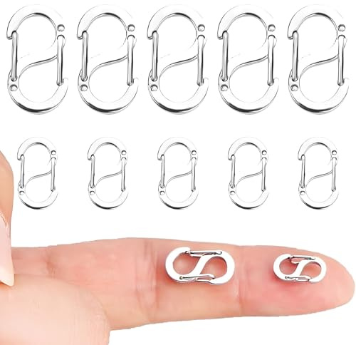 MNYXIS 10 Pezzi Chiusure per Collane e Braccialetti, Mini Moschettone in Acciaio Inox con Doppia Apertura, Chiusura Collana per Creazione Gioielli Fai da Te, 2 Misure (12mm e 16.5mm), Argento