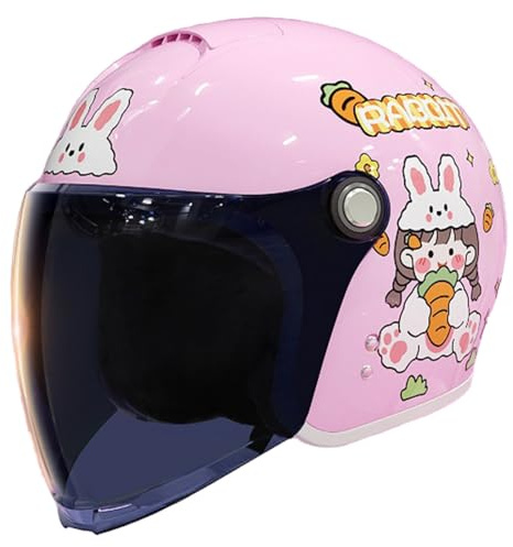 Casco De Moto Tipo Jet para Niños Y Niñas De 3 A 12 Años, Casco Infantil para Ciclomotor con Visera Solar Homologado ECE 22.06. B,48-55cm