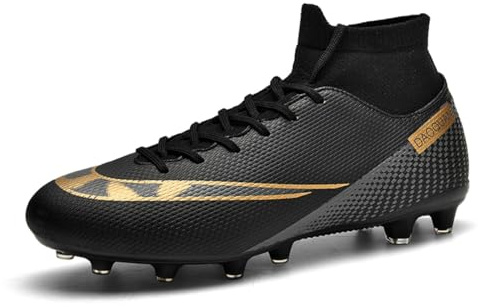 Tacos de fútbol para hombre con parte superior alta, botas de fútbol para hombre, zapatos de fútbol con cordones, puntas antideslizantes, puños en el tobillo, para interiores y exteriores, béisbol