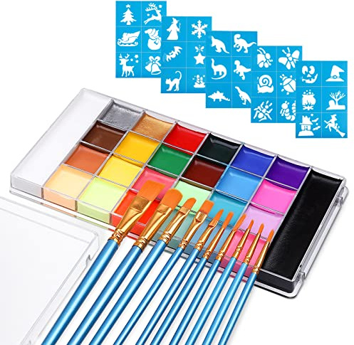 Lictin Face Body Painting Kit, 26 Colors Body Paint for Adults,10 Professional Brushes, Party Makeup Set for Christmas Cosplay,SFX Arty Stage,Safe & Non-Toxic Water Based Split Cake Face Paint Palette