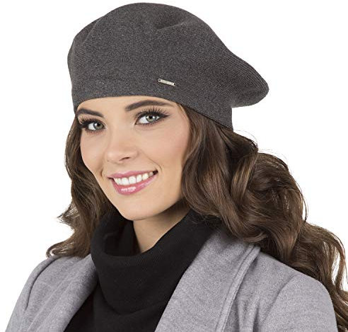 VIVISENCE Damen Baskenmütze Eleganter Wintermütze Warm Und Gemütlich Kopfbedeckung An Winter Und Herbst Warm Dick Strickmütze, Klassisch Mütze Für Frauen Modell 7005, Dunkelgrau,Einheitsgröße