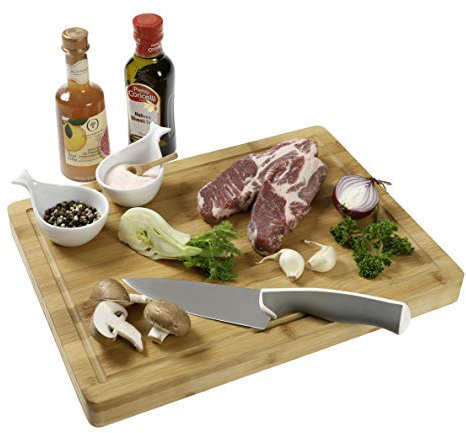 Tabla de cortar maciza, tabla de cocina, tabla de cortar, base de trinchar, base de bambú, con surco para jugo, tabla de cortar, 40 x 30 x 3,5 cm