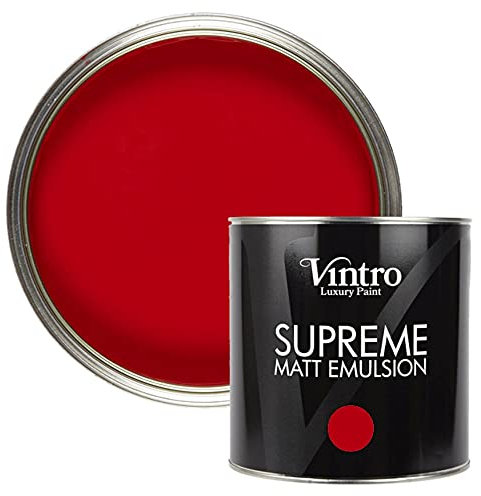 Vintro | Luxury Matt Emulsion | Bright Red | Smooth Chalky Finish | Multi Surface Paint | for Walls, Ceilings, Wood and Metal 2.5L (Valentine)