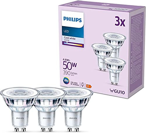 Philips LED Lampe, ersetzt 50W, GU10 Reflektor, neutralweißes Licht (4000K), 390 Lumen, 3er Pack