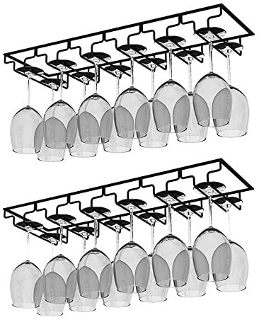 AcornFort W16 Lot de 2 porte-verres à vin sous Armoire avec 6 Rangées 12 coupes pour Cuisine, Bar, Restaurant Noir