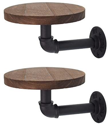 Cuyacili 2 Pcs Estante Flotante de Pared Redonda Estante de exhibición con Soporte de Tubería Industrial metálica Repisas Modernas para Cocina Dormitorio Baño Sala de Estar Diámetro 15cm