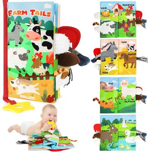 BBWOO Babybuch knisterbuch stoffbuch fühlbuch Baby Buch Baby bücher Kinderwagen Spielzeug, beißring Spielzeug ab 0 3 6 Monate, Quiet Book Geschenk für Jungen Mädche