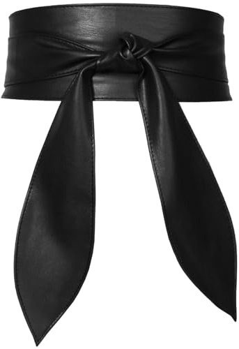 Kawailay Ceinture Obi pour Femme Large en Cuir PU - Bande de Taille Enveloppante à Nœuds Style Corset pour Robe - Noir