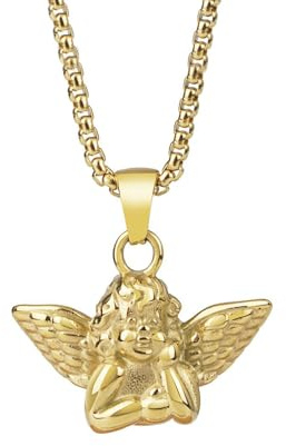 CikSco Stainless Steel 18K Gold Elegant Guardian Angel Charm Praying Pendant Necklace Jewelry Women Men Gift (Gold)