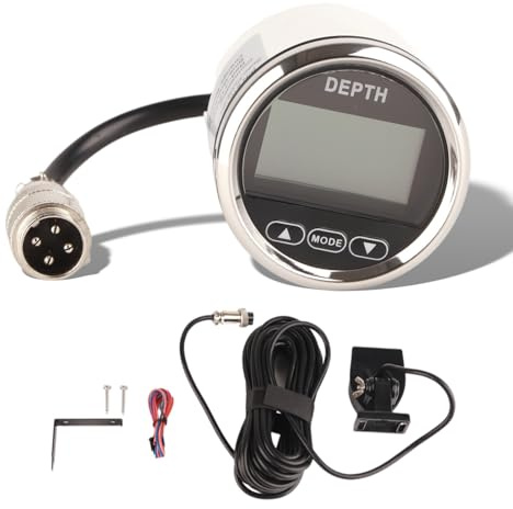 Digital Boat Depth Finder, 52mm/2in Marine Depth Gauge, Depth Sounder Dash Depth Finder Transducer with White Backlight for Yachts Boats Marine