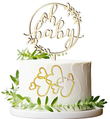 Cake Topper Wooden Baby Shower Cake Topper, Gold Boho Cake Toppers Baby Shower Decorations for Baby Showers and Gender Reveal Parties