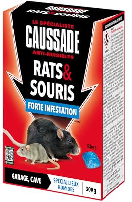 Caussade Anti Rats & Souris - Efficacité Radicale - Lieux Très Humides - 10 Appâts Blocs - Prêt à l'emploi - Une Ingestion Suffit - 300g CARSBL300N