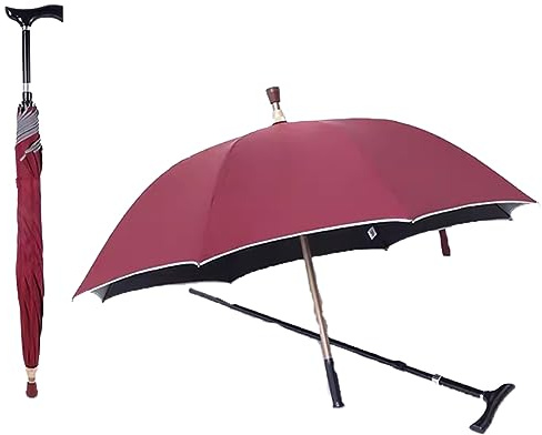 Ombrello 2 in 1 con bastone da passeggio, regolabile in altezza, portatile, con stampella, ombrello multifunzione antiscivolo antivento