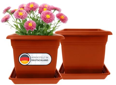 Lot de 2 pots de fleurs grand extérieur - 48 x 48 cm - 84 l - Terracotta - XXL - Pot de fleurs robuste - Design moderne - Pour jardin et terrasse
