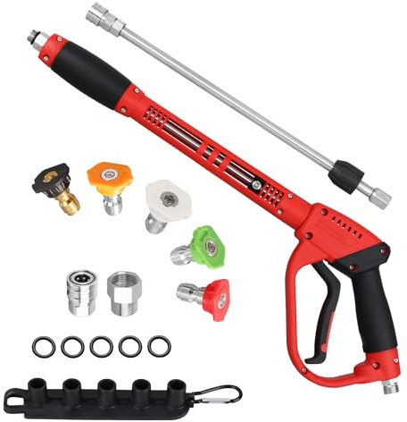 CHAVOR Pressure Washer Gun with Extension Replacement Wand, Power Washer Gun, M22 Fitting, 5 Nozzle Tips, 5000 PSI, 37 Inch
