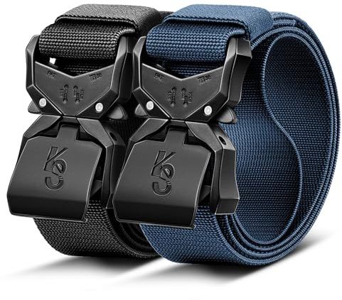 KEMISANT Cinturón Táctico Hombre, Militar Aparejador Cinturón de Trabajo para Servicio Pesado 38mm,Web de Nailon,Fitness Ajustable(Negro/Azul Violáceo,120cm/36-40 Cintura ajuste)