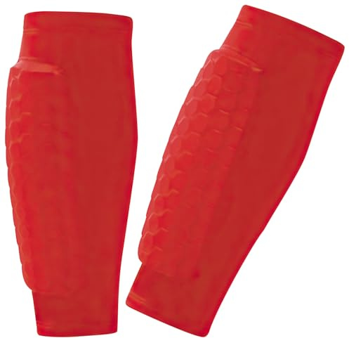 Espinilleras para niños, transpirables y antideslizantes, para futbolistas en crecimiento (M, rojo)