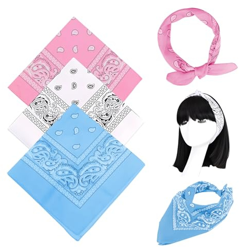 YAWYO 3 Pañuelos Multiusos para el Pelo con Estampado Paisley, Unisex, para Mujer y Hombre, Accesorios de Vaquero (Rosa, Blanco, Azul Cielo)