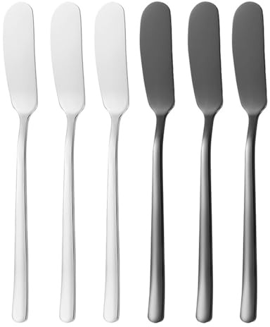 Stainless Steel Butter Knife Spreader 6 Pcs, Smooth Edge Butter Knives for Jam, Honey, Butter, Cream Cheese, Ergonomic Handle for Easy Spreading on Toast, Sandwiches, Pastries(2 colors, 6pcs)