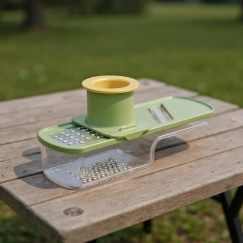 Mini cortador de ajo 3 en 1, tres cuchillas funcionales de acero inoxidable para rebanar, triturar, moler con recipiente transparente (verde)