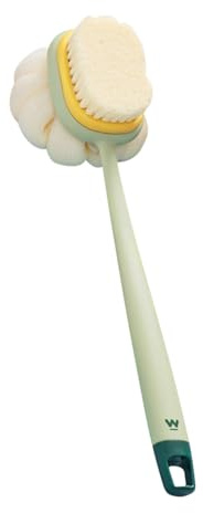 GANAZONO Brosse Nettoyante Corps Double Face Manche Long Poils Doux Vert Exfoliante Pour Bain Soin Peau Circulation Sanguine