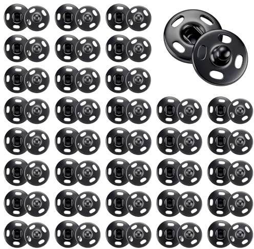 50 Sets Sew On Snaps Buttons 8mm Sewing Snaps Metal Snap Fasteners Press Studs Buttons for Sewing Clothing Fabric, Black