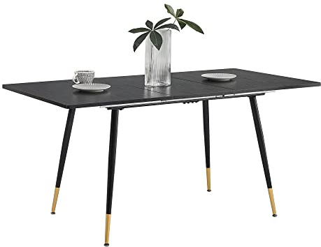FURNISH 1 Table de Salle à Manger Extensible Noire et Dorée avec Structure Métallique Robuste et Bois d'Ingénierie Style Industriel Rétro pour Les Repas de Famille et Les Réunions Entre Amis