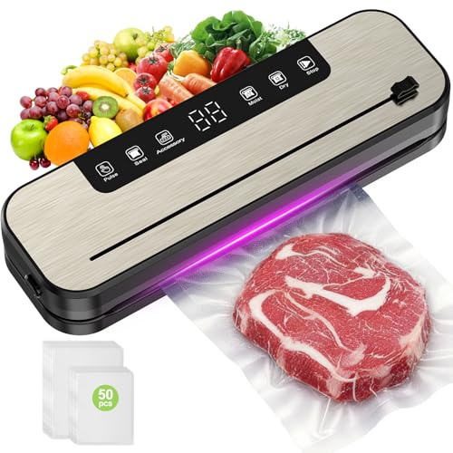 SHINER 5 in 1 Macchina per sottovuoto, più lunga di 30 cm, con taglierina e indicatore LED visibile, adatta per sigillare sia alimenti secchi che umidi, include 50 sacchetti per sottovuoto e tubo