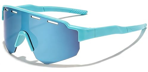 CIKJUK Gafas de sol deportivas para niños y niñas, gafas de ciclismo con efecto espejo, gafas rápidas para protección UV400, azul
