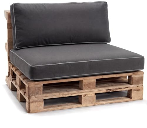 Set de cojines Gutekissen® para muebles de jardín – Cojines de asiento y respaldo para palets europeos, fundas para sofá de palets y salón de exterior PWK (Antracita, Set (Cojín de asiento 120x80+