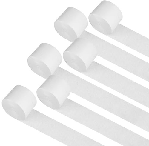 6 Rotoli 4,5cm x 25m Carta Crespa Bianca, Rotoli di Carta Crespa Multiuso, Cartas Crespas Colorata di Alta Qualità, Stelle Filanti In Cartas Crespas, per Feste di Compleanno, Matrimoni, Feste
