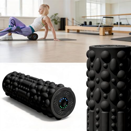 Rodillo de espuma, rodillo eléctrico para fascia con vibración de 5 niveles, rodillo de masaje, rodillo de fitness, rodillo muscular intenso y profundo para tejidos profundos