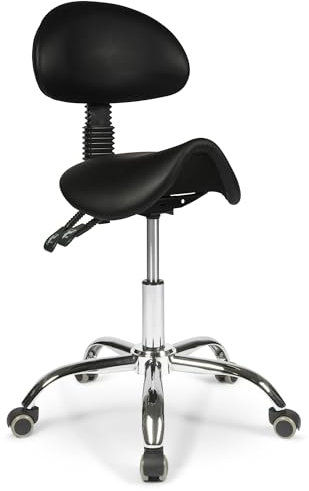 Dunimed Ergonomischer Sattelhocker mit Rückenlehne - Sattelstuhl, Sitzhocker, Arbeitshocker, Bürohocker - Sitzhöhenverstellung - Schwarz