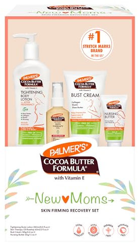 Palmer's Cocoa Butter Formula New Moms Skin Recovery Postpartum Essentials, Body Lotion (8.5 oz) + Nursing Butter (1.1 oz) + Bust Cream (4.4 oz) + Skin Therapy Oil (2 oz), Dermatologist Approved