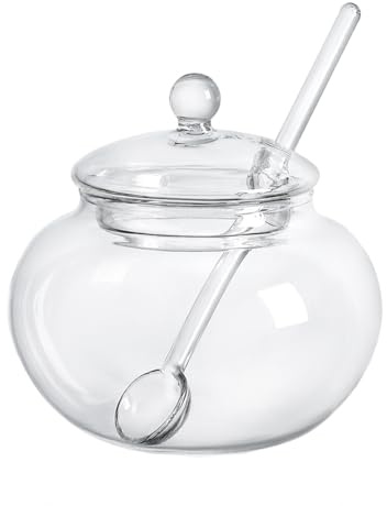 123Arts Clear Glass Sugar Bowl With Lid and Sugar Serving Spoon,8 ounces