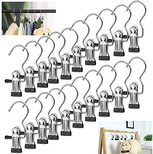 BUZIFU 20 Pcs Portable Laundry Hooks, No-slip Metal Boots Hangers,Single Coat Hangers,Hat Storage Hanger Clips, Home Travel Hanger Clips, Clip Hooks Hanger for Towels, Socks
