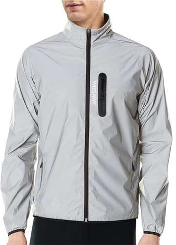 WOSAWE Reflekterande jacka för män natt glödande bomberjacka MTB cykling vindjacka resa sport jacka (silver, 2 XL)