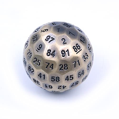 DollaTek Polyedrische Metallwürfel 100 Seiten 50 mm Verwendet für Dungeon and Dragon DND Würfelspiel – Bronze