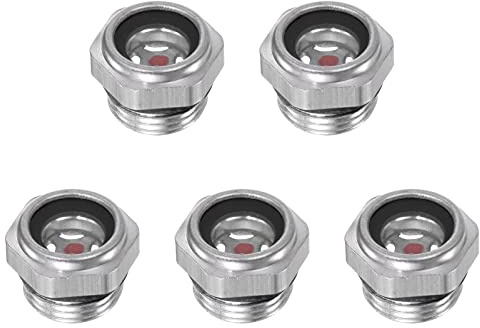uxcell Air Compressor Oil Level Gauge Sight Glass M18x1.5mm Male Threaded Aluminum Liquid Indicator Sight Window 5Pcs