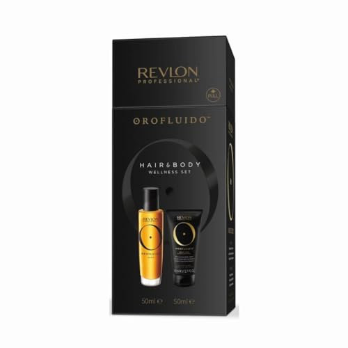 REVLON PROFESSIONAL Orofluido Set de Bienestar para Cabello y Cuerpo, Elixir Serum 50ml y Crema Corporal Hidratante 50ml, Hidratación Profunda para Pelo y Cuerpo, Nutre, Suaviza y Fortalece el Cabello