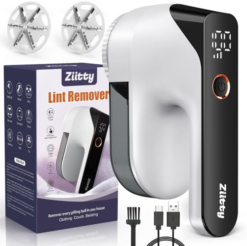 Ziitty Lint Remover, Fabric Shaver, Bobble Remover for Clothes with LCD Display, 3 Adjustable Power Levels, 6-Leaf Blade Debobble Electric Lint Shaver, De Bobbler for Clothes Furniture(White)