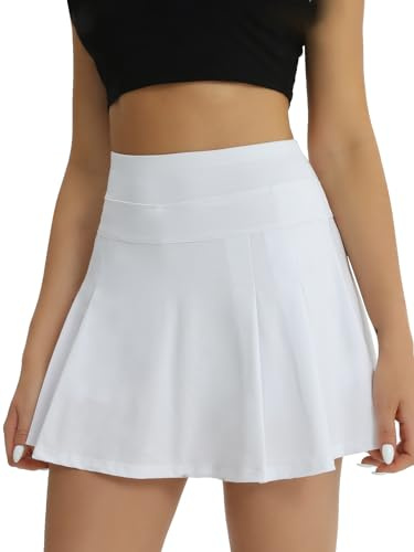 fuinloth Jupe Short Femme Tennis Golf Sport Chic Jupe de Tennis Plissee avec Poche Blanc L 40-42