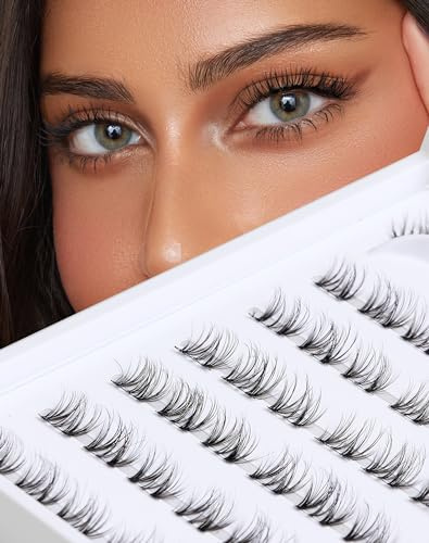 Natural Cluster Lashes Extensions Wispy Natural Look False Eyelashes Thin Band Volume Individual Lashes 3D Strips Eyelash Extensions DIY Lashes 7 Pairs Multipack