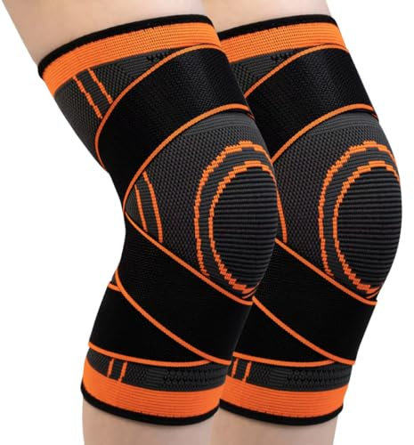 PRO VAL 2 Pezzi Tutore Ginocchio da Uomo/Donna, Ginocchiera Sportiva, Fascia a Compressione, Supporto per Artrite, Dolore alle Articolazioni, Lesioni dei Legamenti Rotula e Menisco (Arancione, M)