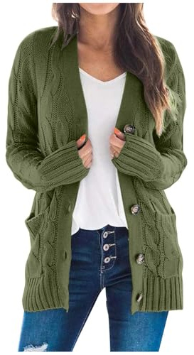 Gilet Long Femme Cardigan Chic Et Elegant Gilet Grosse Maille avec Boutons Cardigan De Poche Devant LéGer Veste Cardigan Pull Basique Automne Et Hiver Vert XXL