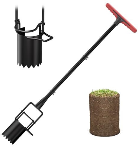 FLORA GUARD Bulb Planter Tool Long Handle, Serrated Base Gardening Bulb Transplanter with Soft Grip, Carbon Steel Seed Planting Tools for Digging Holes to Plant Tulips, Iris, Daffodils