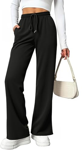 Totatuit Pantaloni Tuta Donna Larghi Cotone Pantalone Sportivi Comodi Pantaloni Gamba Larga Leggeri Pantaloni Casual con 2 Tasche Dritti per Jogging Fitness Sport S-XXL